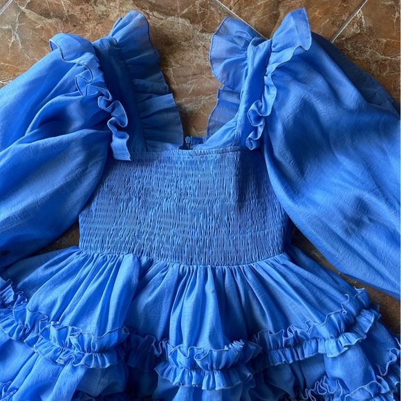 Dream Sister Jane Midi sleeve organza puff mini dress in blue - Picture 5 of 7